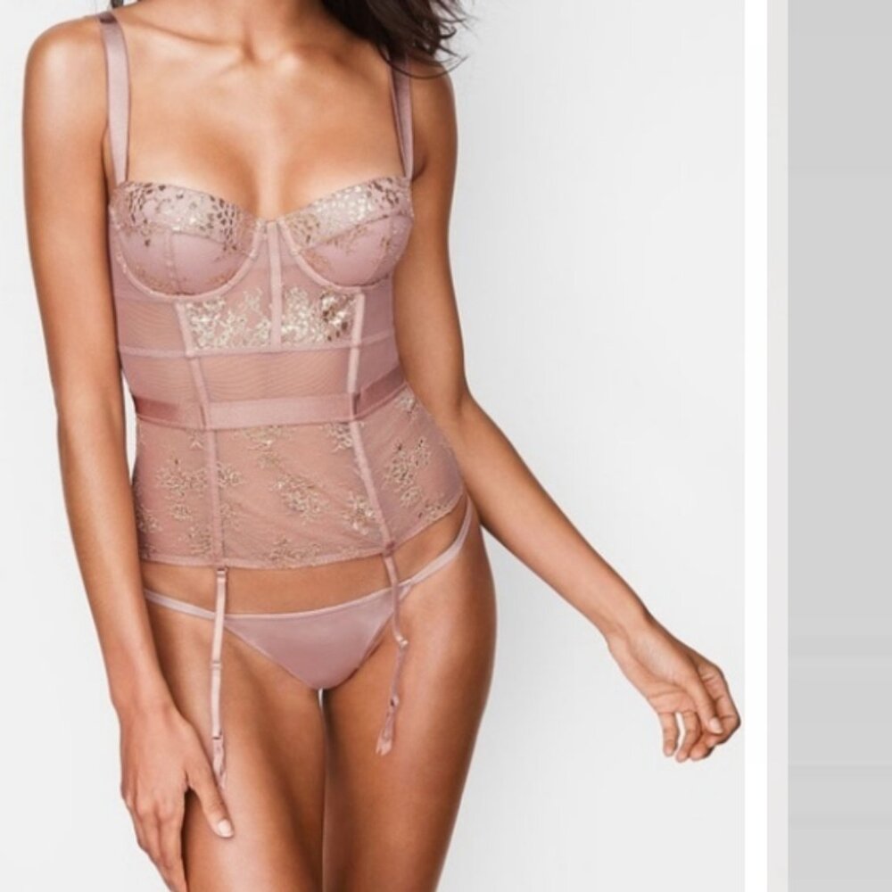 Victoria's Secret Metallic Lace Bustier Corset 36C